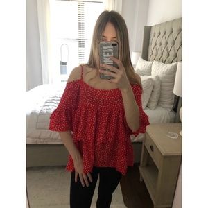 Y.A.S @ ASOS Off / Cold Shoulder Red Frilled Top